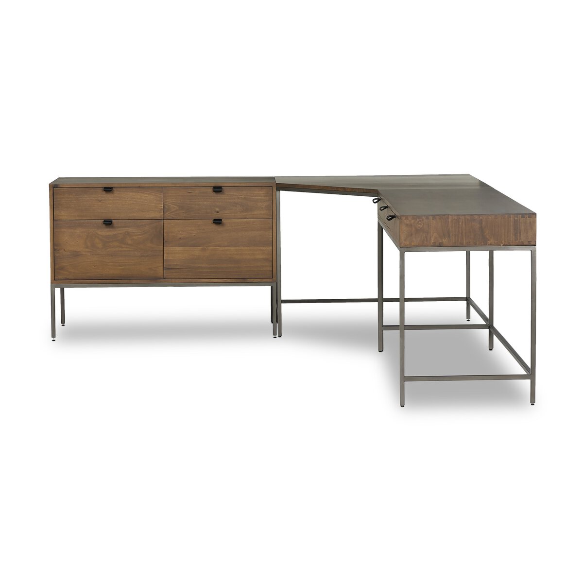 Trey Desk System With Wide Filing Cabinet