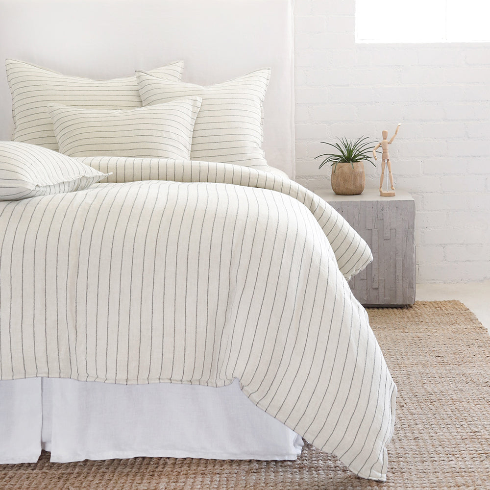 Blake Linen Duvet Set - Cream/Grey