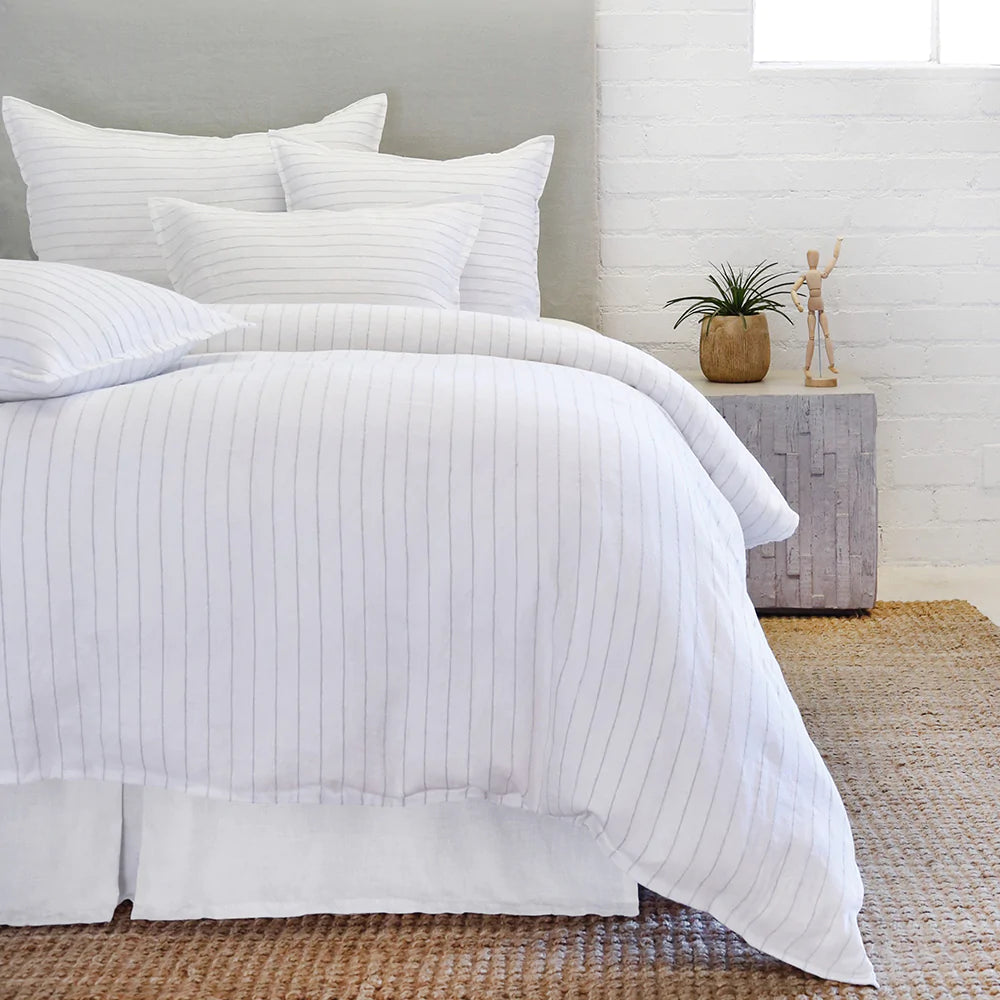 Blake Linen Duvet Set - White/Ocean