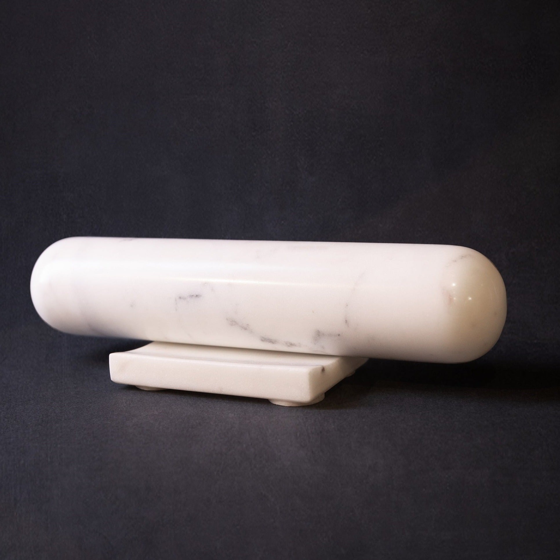 White Marble Rolling Pin w/ Base - White